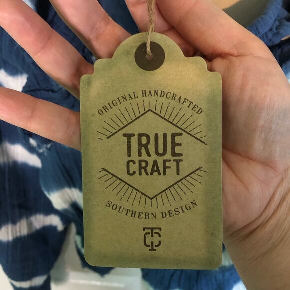 NWT True Craft Blue & White Tie Dye Raw Edge Women’s XL Long Sleeve Boho Shirt - Picture 7 of 10